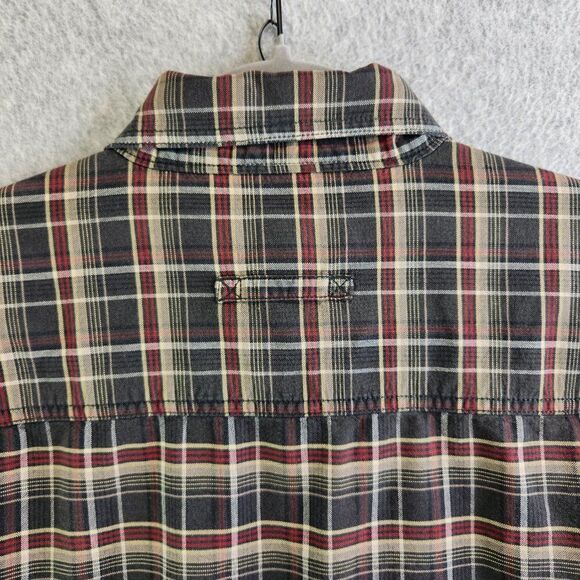Woolrich Shirt Mens Large Brown Graphite Plaid Forarm Patches Locker Loop Brawny - Picture 9 of 16